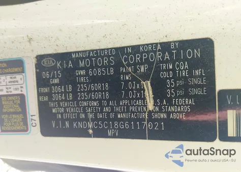 2016 Kia Sedona Ex z USA, uszkodzony, nr VIN KNDMC5C18G6117021